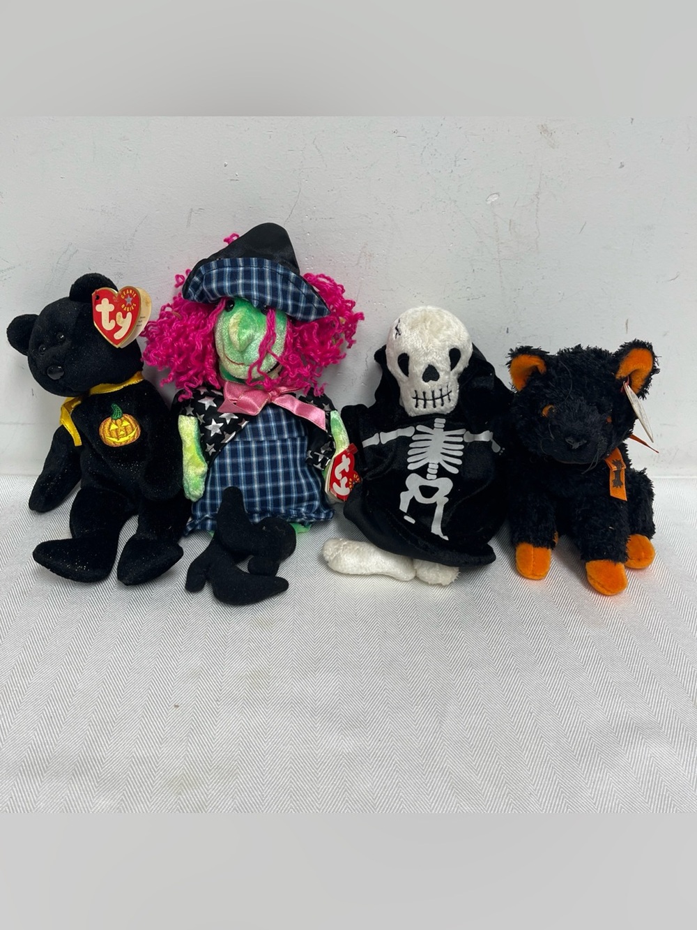 Ty Beanie Babies Halloween plush lot cat skeleton pumpkin bear Witch